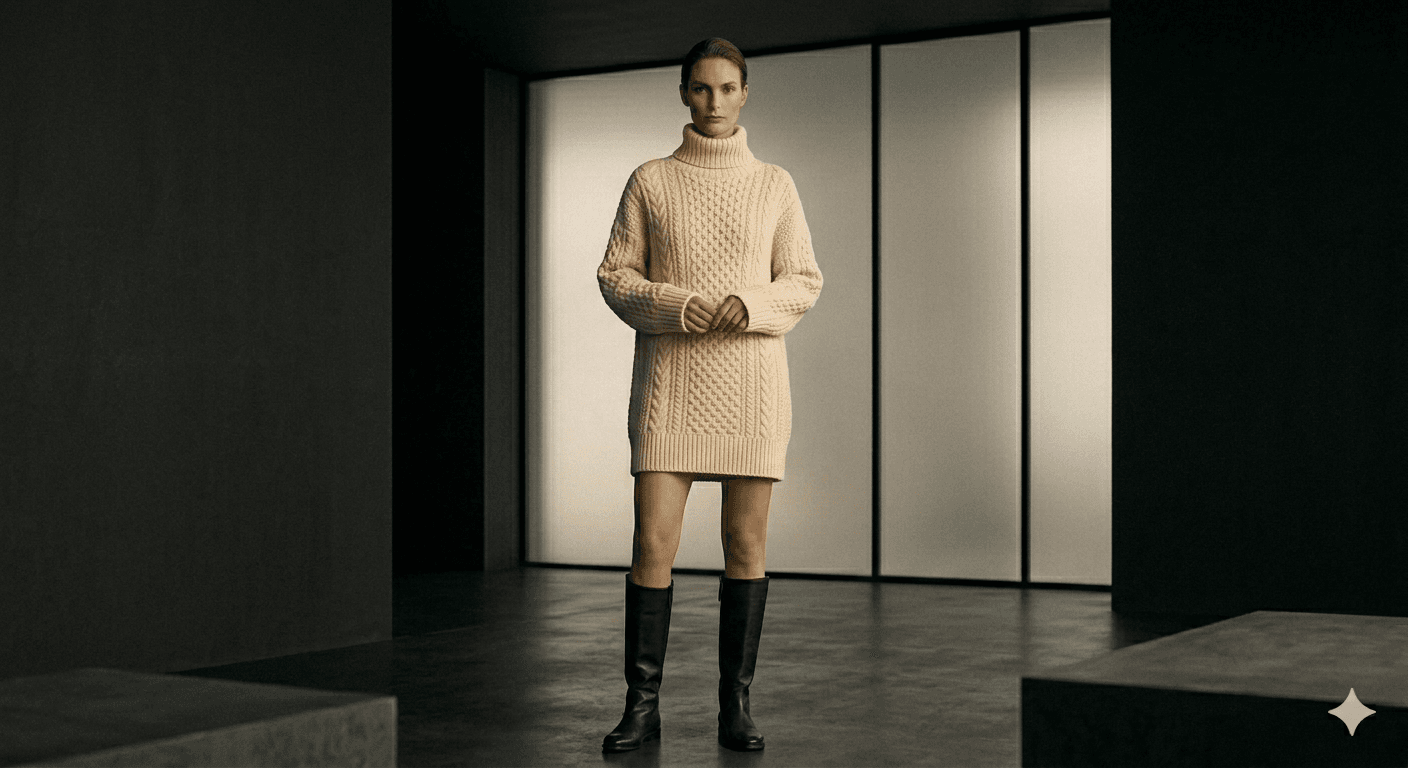 Suéter tejido premium color crema estilo elegante